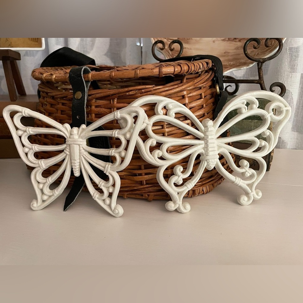 Pair of Vintage 70’s Homco White Butterfly Wall Art Decor Boho Mid Century